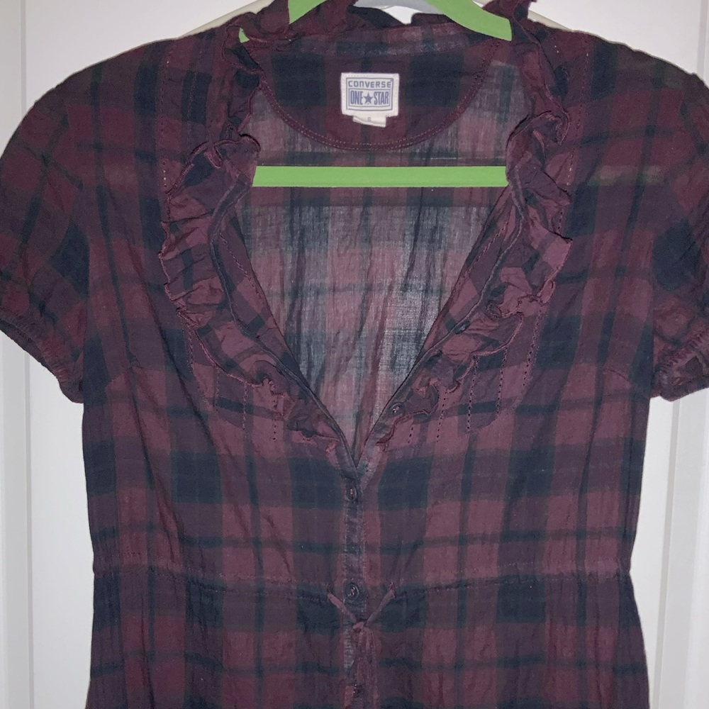 Unique* Converse One Star short sleeve |plaid | tunic | button up | tie waist